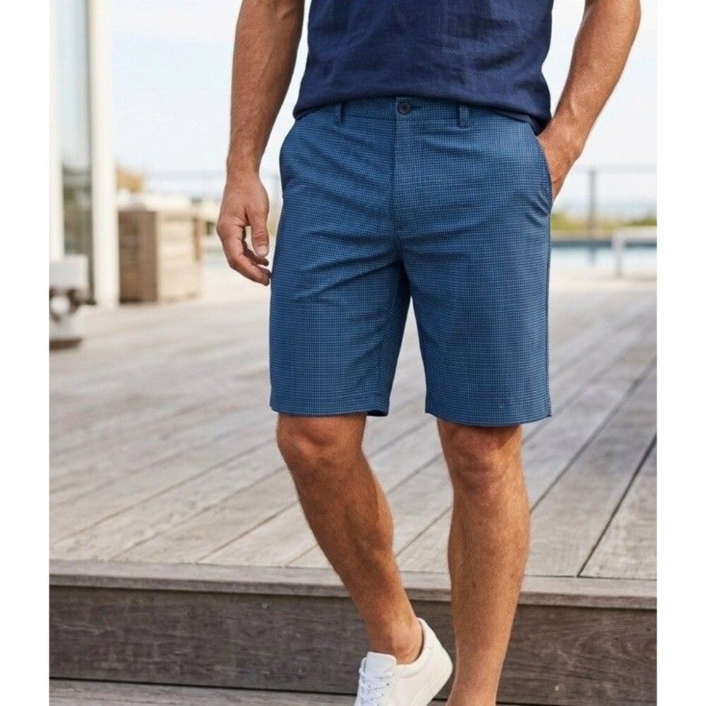 Ben Hogan Golf Shorts Mens 36 Blue Check Stretch Waistband Pockets